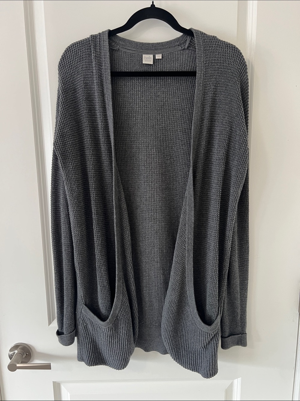 twik Charcoal Gray Waffle-Knit Open-Front Cardigan